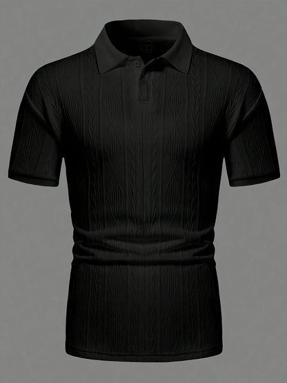 Men'S New Solid Color Top, Jacquard Design, Soft Fabric, Outdoor Casual Business Breathable Polo Shirt Golf Shirt, Suitable for Vacation and Business Occasions, Essential for Daily Leisure - ayq