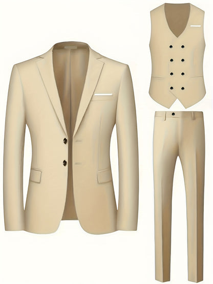 Men's 3-Piece Formal Suit Set with Jacket, Vest & Pants