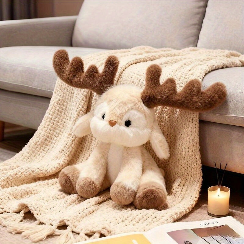 1pc 35CM/13.78IN Cute Brown Little Deer/Fawn Soft Plush Toy, Suitable As a Birthday Gift for a Girlfriend Or, a Companion Pillow, Christmas Gift, Graduation/Valentine'S Day Gift, Couple'S Gift That Conveys Affection, Home Dec
