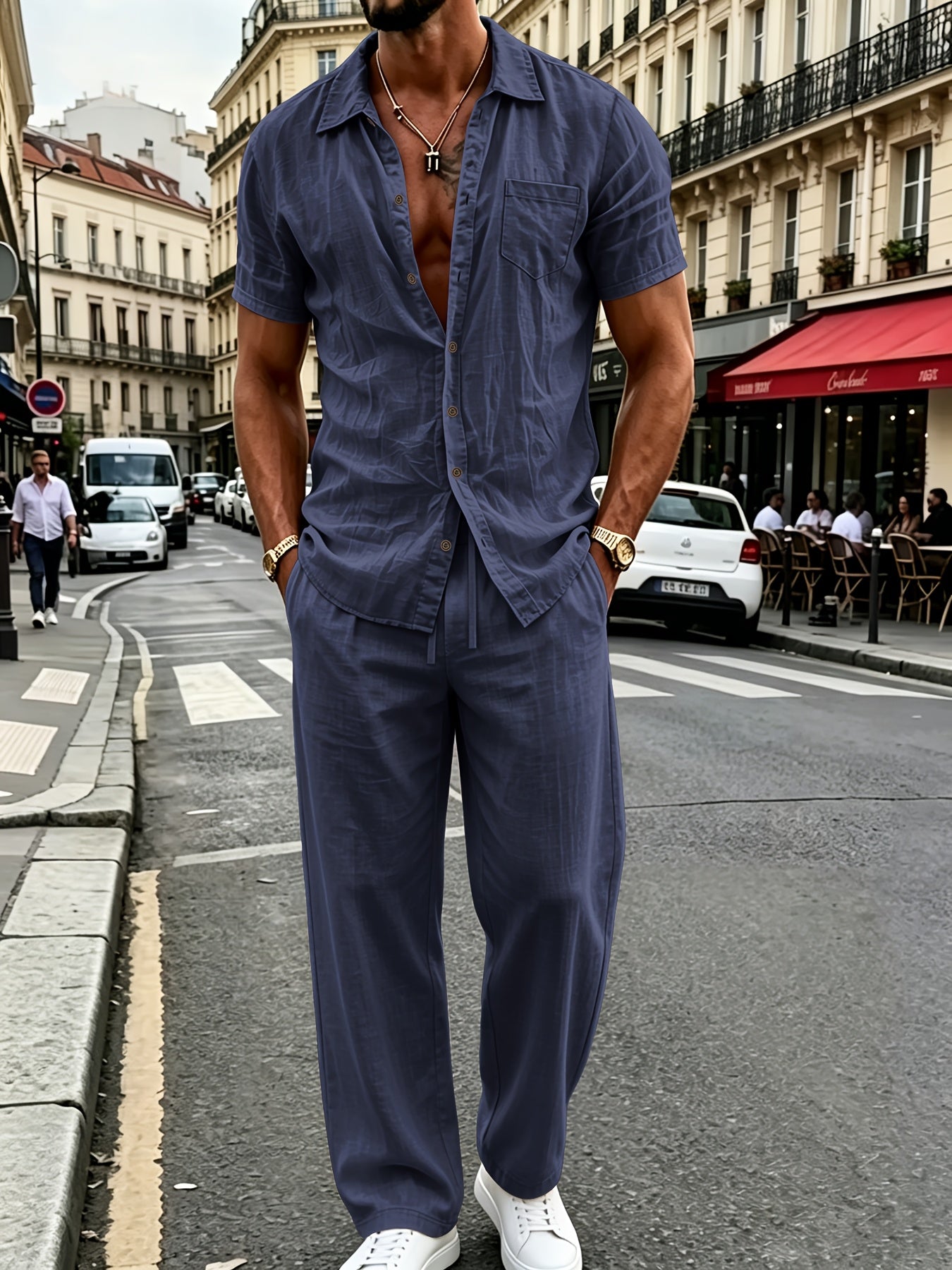 Men's Casual Linen Shirt and Pants Set for Summer Comfort
