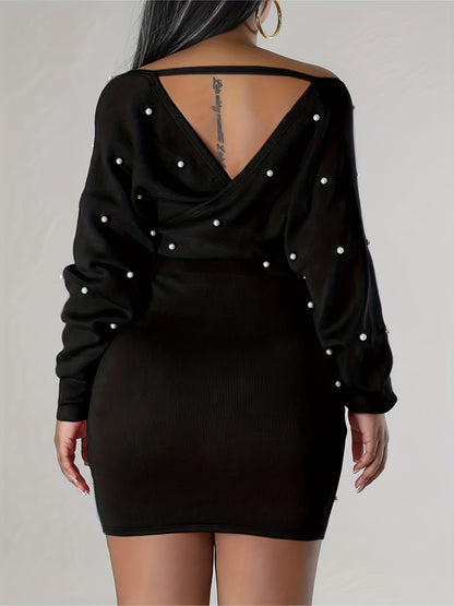 Women'S Clothing: Off-Shoulder Dress with Long Sleeves And Beaded Bodycon Style