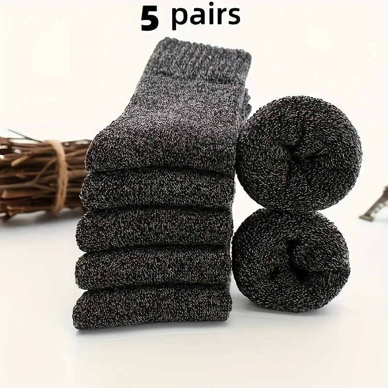 Men's 5-Pack Thick Wool Blend Mid-Calf Socks for Winter