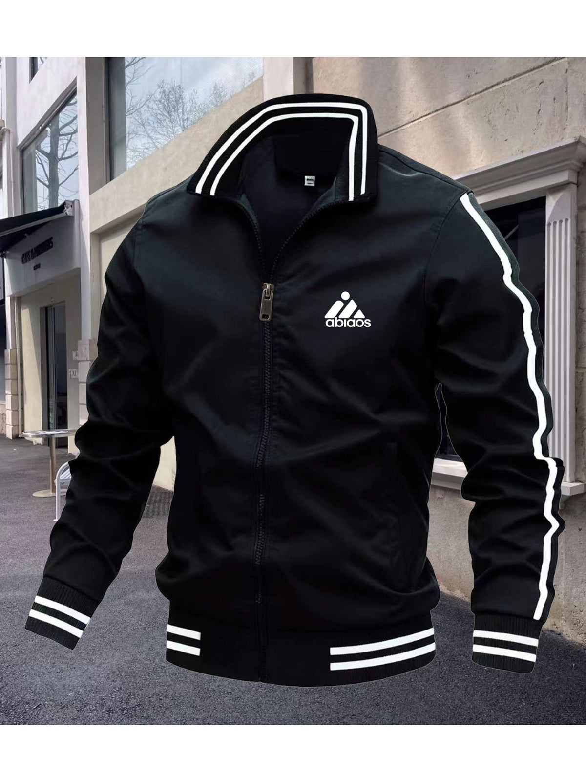 Men's Polyester Bomber Jacket with Sporty Zipper Design