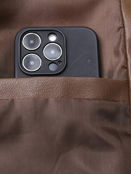 Men's Vintage Brown Bomber Jacket, Slim Fit Windproof Coat