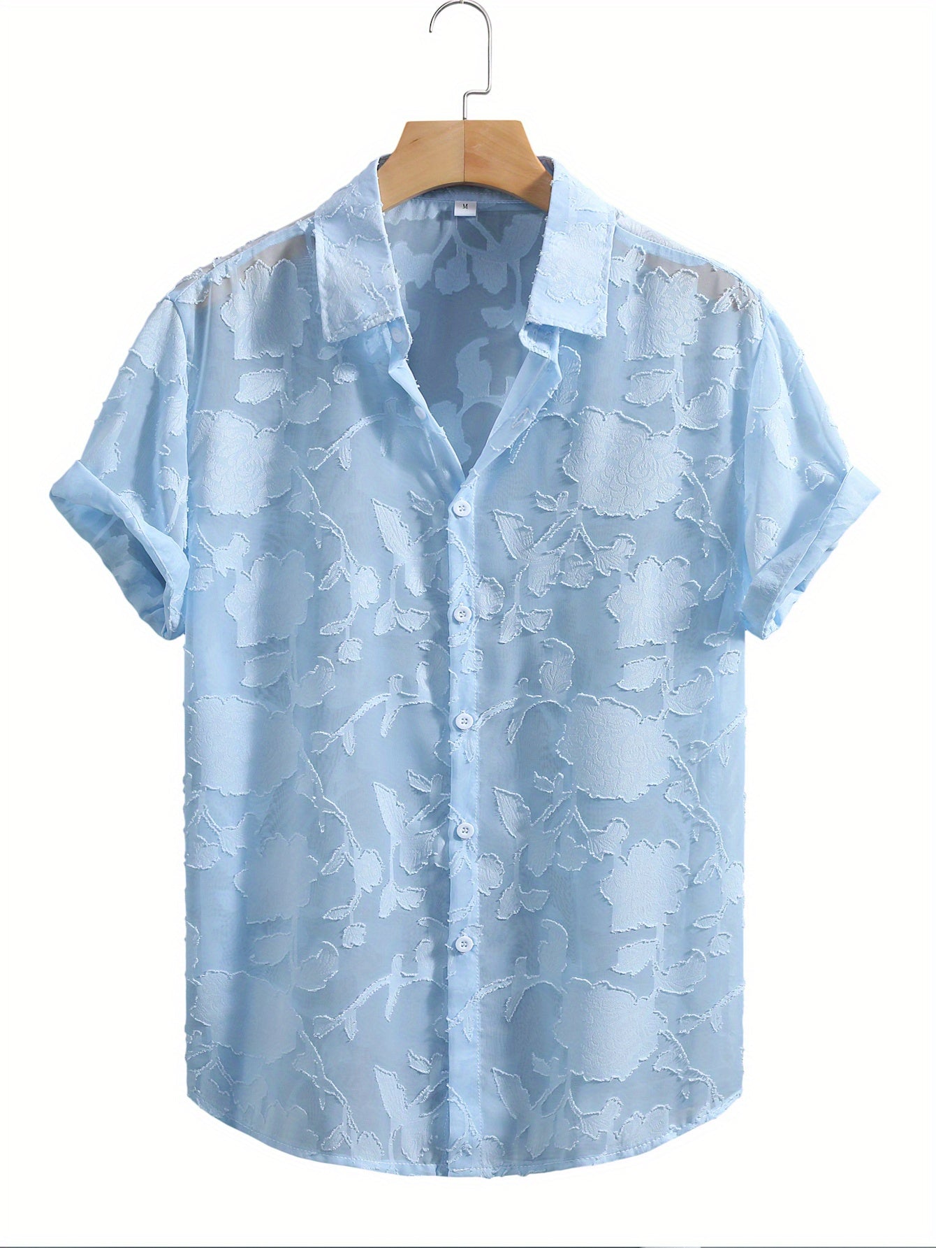 Men's Casual Lightweight Breathable Jacquard Lapel Shirt