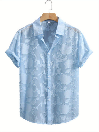 Men's Casual Lightweight Breathable Jacquard Lapel Shirt