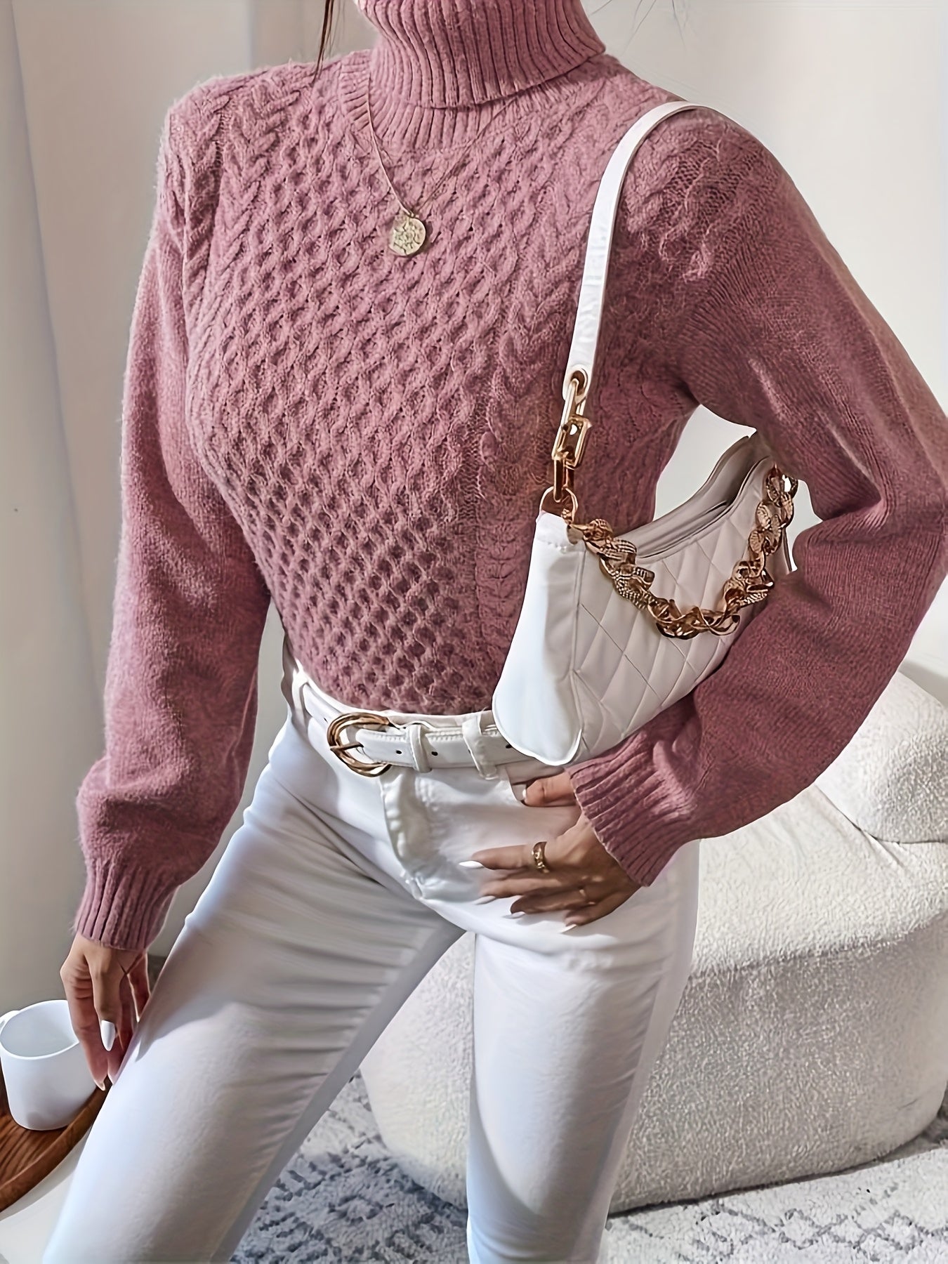 Women's High Neck Twisted Sweater