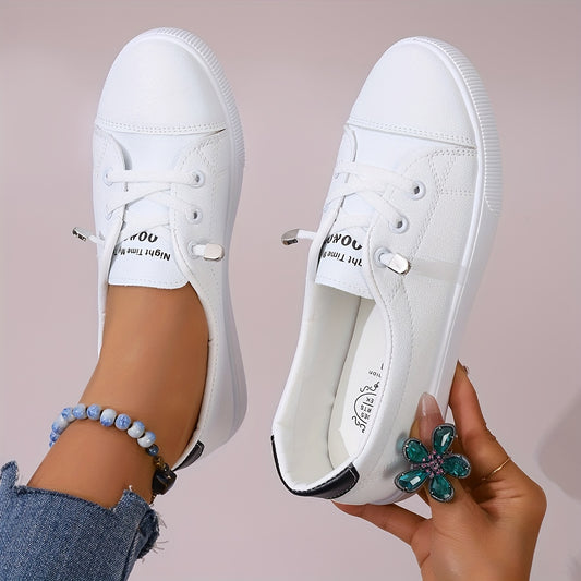 New Women'S Trendy Low-Cut White Sneakers, Breathable And Versatile Casual Slip-On Shoes.