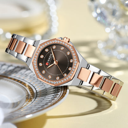 CURREN Women's Elegant Fashion Luxury Rhinestone-Adorned Small Dial Watch - Stainless Steel Band, Zinc Alloy Case,, Analog Display - Ideal for Business & Social Events, Perfect Gift, CURREN