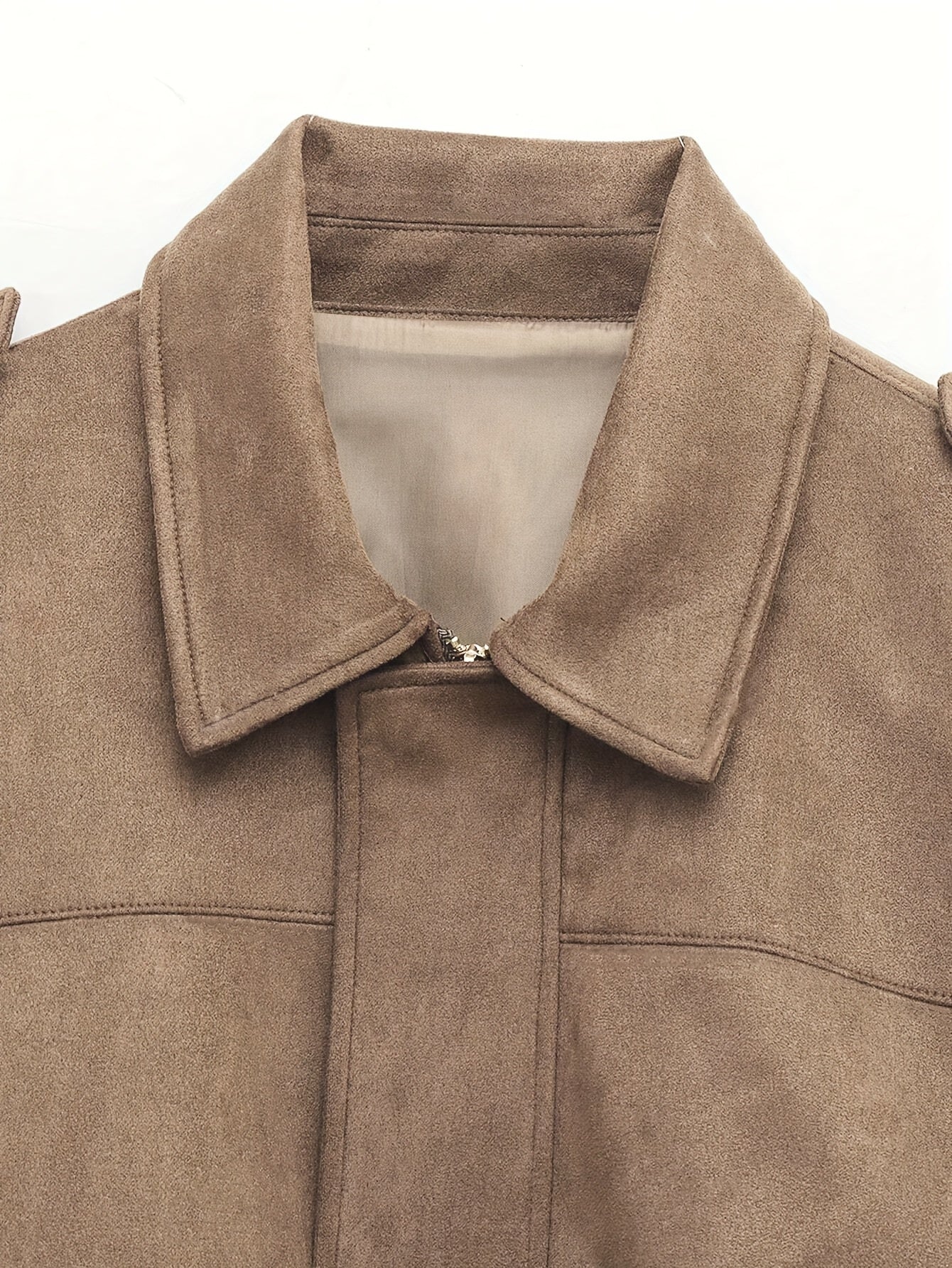 Կանացի վինտաժային բոմբեր բաճկոն - ազատ չափի երկար թևքով, կայծակաճարմանդով և իջեցված ուսերով, շագանակագույն առօրյա վերնազգեստ աշուն/ձմեռ համար, չձգվող գործվածք, իդեալական է առօրյա հագուստի համար, աշուն-ձմեռ բաճկոն | Վինտաժային բոմբեր ոճ | Zipp