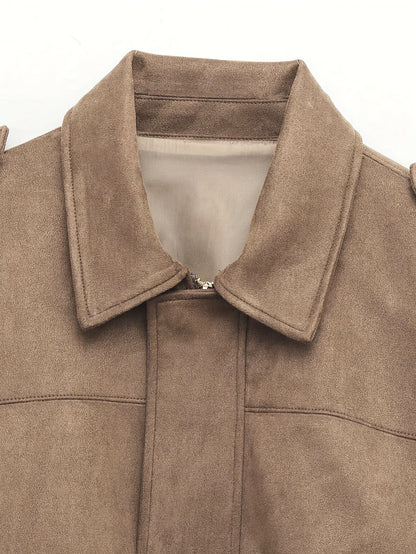 Կանացի վինտաժային բոմբեր բաճկոն - ազատ չափի երկար թևքով, կայծակաճարմանդով և իջեցված ուսերով, շագանակագույն առօրյա վերնազգեստ աշուն/ձմեռ համար, չձգվող գործվածք, իդեալական է առօրյա հագուստի համար, աշուն-ձմեռ բաճկոն | Վինտաժային բոմբեր ոճ | Zipp