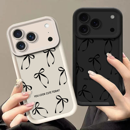 Elegant Black Bow TPU Phone Case for iPhone 13 to 18 Pro Max