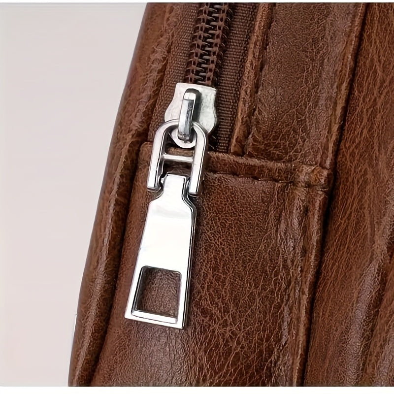 2025 New Men'S Fashion Chest Bag - Soft Faux Leather Anti-Theft Crossbody Bag with Multiple Compartments, Adjustable Strap  Zipper Closure for Gym, Travel, Casual Outings (Brown), Secure Travel Pouch, Textured Finish