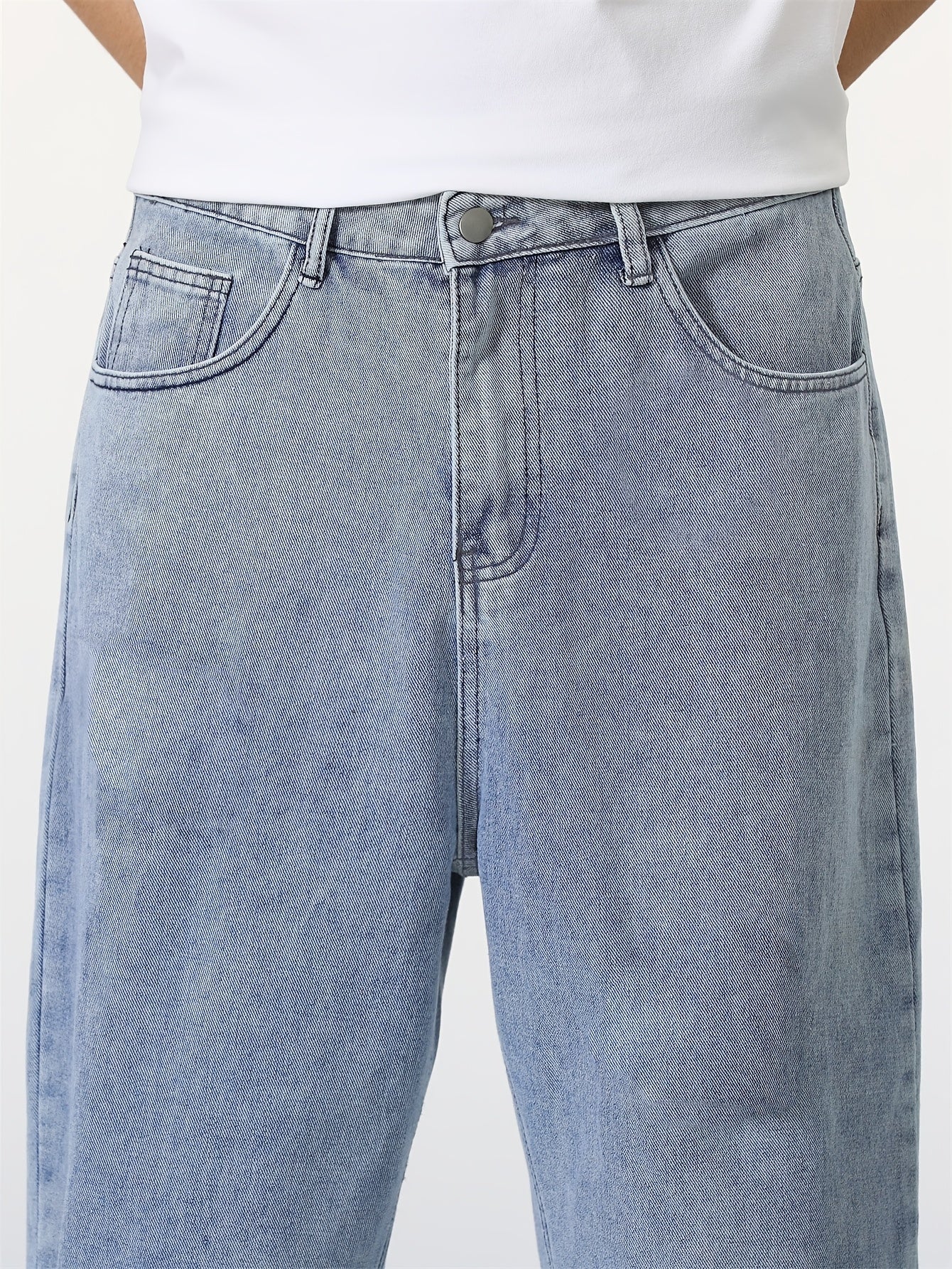 Trendy And Stylish Light-Wash Straight-Leg Jeans in American Style, Comfortable Long Pants.