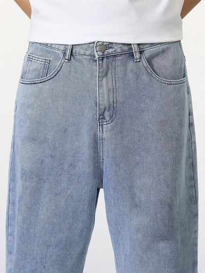 Trendy And Stylish Light-Wash Straight-Leg Jeans in American Style, Comfortable Long Pants.