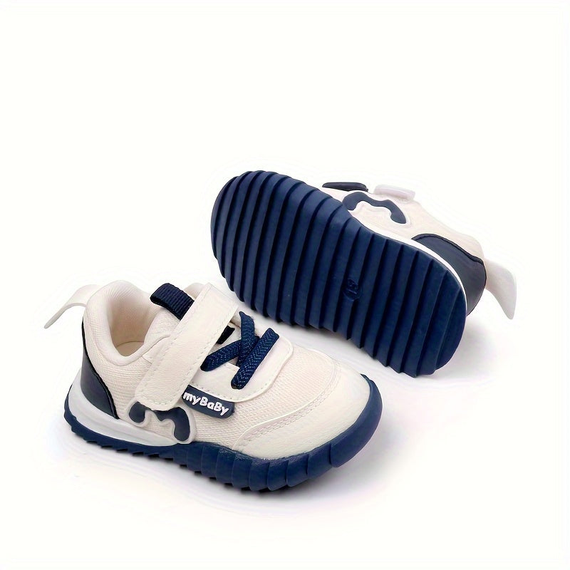 Trendy Design | Breathable Mesh & Non-Slip Sole Sneakers for Youngsters - Stylish Pink & Blue Low-Top Walking Shoes with "Mama Needs Coffee" Patch, Perfect for Spring & Summer Outings
