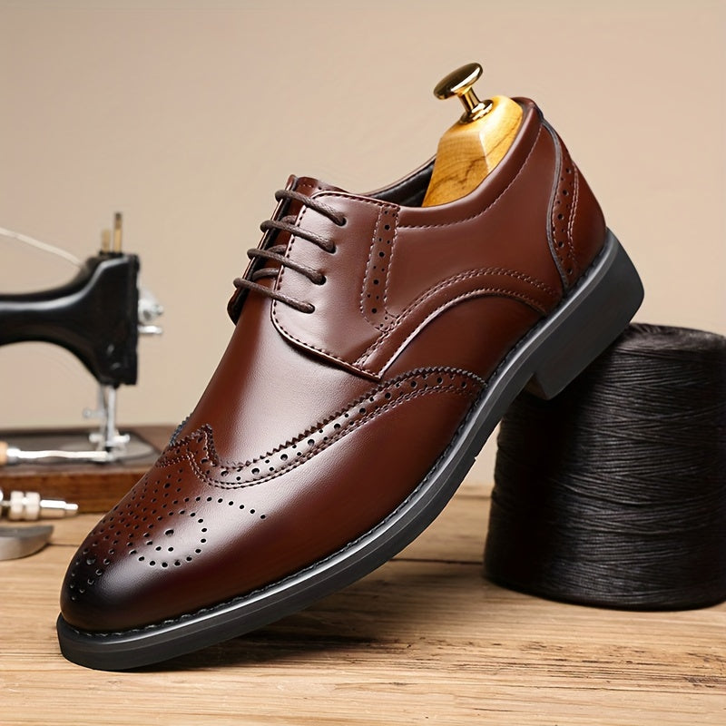 Men's Business Brogue Shoes Lace-Up Microfiber for Spring & Fall