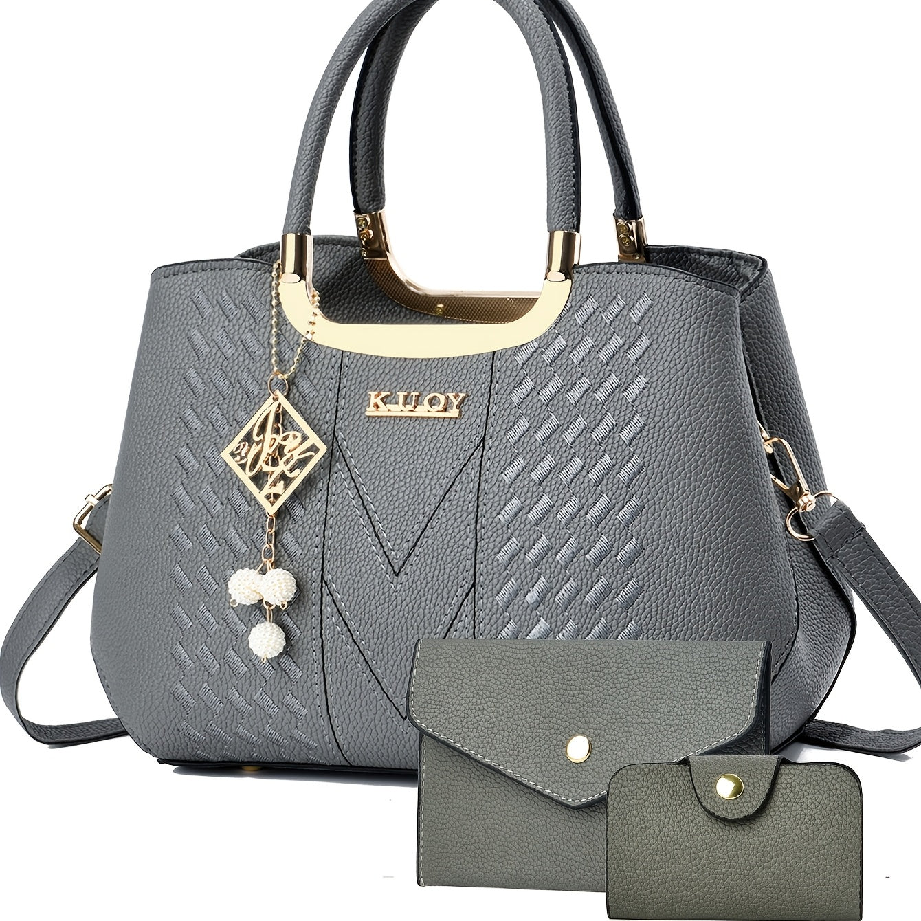 Women's Lightweight PU Three-Piece Bag Set with Removable Strap