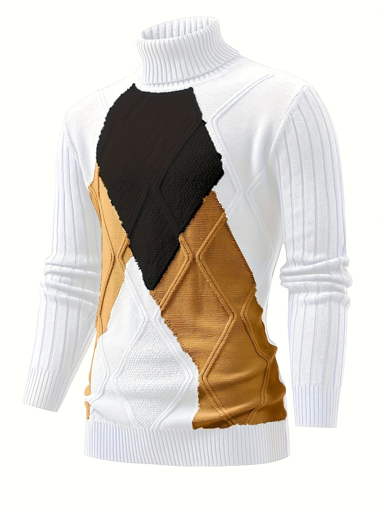 Տղամարդկանց նոր, գունավոր, բարձր օձիքով, երկար թևքերով, ռետրո, քոլեջային ոճի տրիկոտաժե հիմք՝ աշնանային և ձմեռային առօրյա կյանքի համար