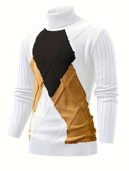 Տղամարդկանց նոր, գունավոր, բարձր օձիքով, երկար թևքերով, ռետրո, քոլեջային ոճի տրիկոտաժե հիմք՝ աշնանային և ձմեռային առօրյա կյանքի համար