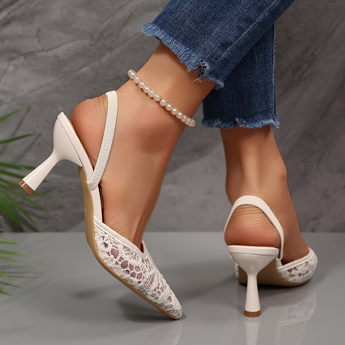 Women’s Summer Pointed Toe Mesh Stiletto Sandals with Strappy Back