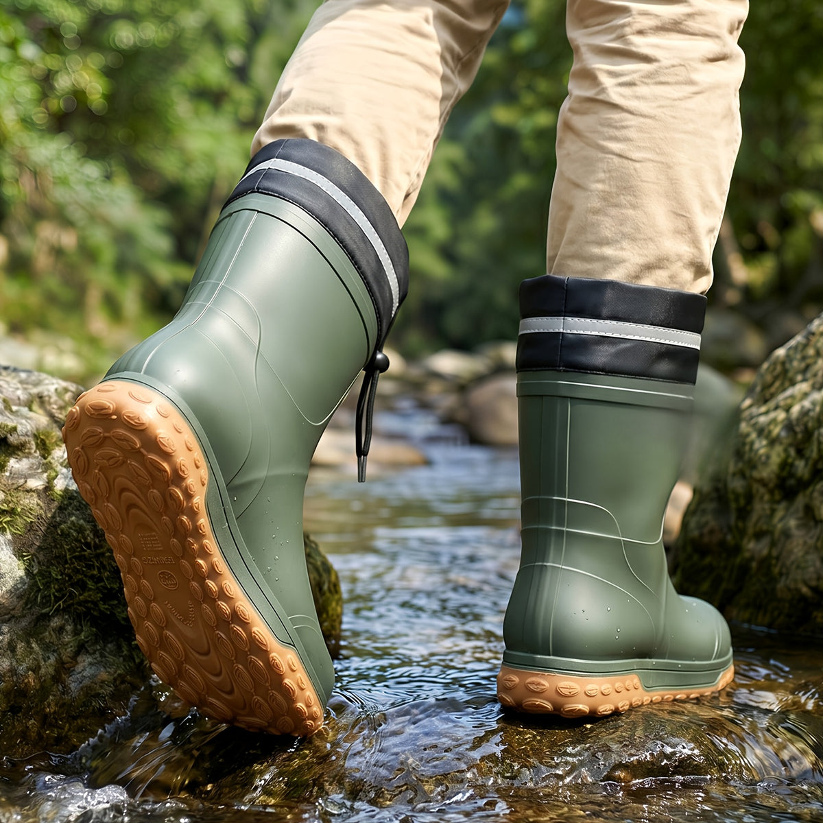 Men's Waterproof Short Rain Boots with Non-Slip Thick Sole