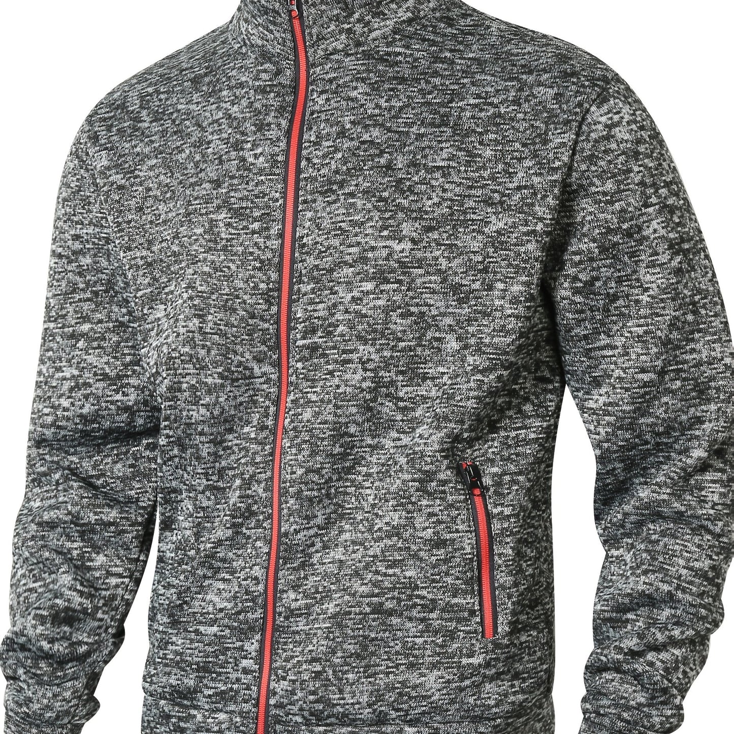 Men's Sporty Full-Zip Stand Collar Sweatshirt - Long Sleeve Casual Pullover with Neon Green Accents, Solid Color Non-Stretch Fabric, Regular Fit for Fall Winter