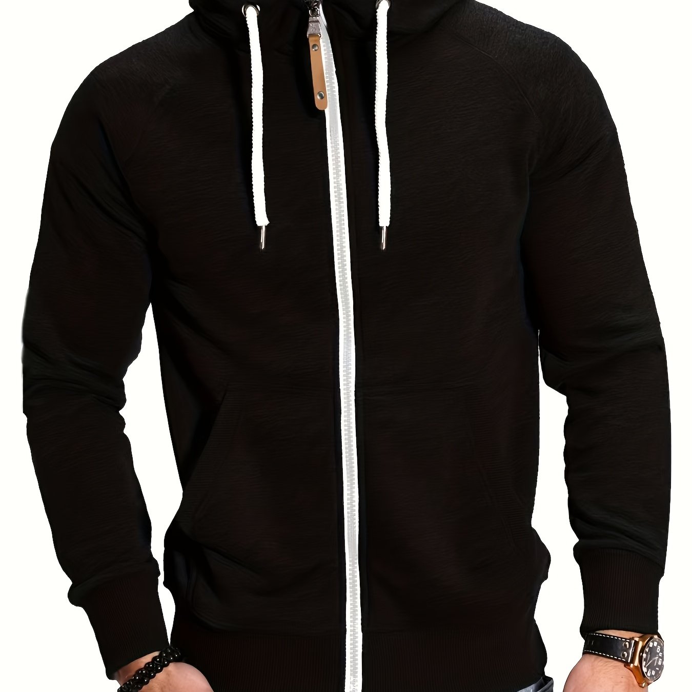 Men'S Navy Blue Hooded Zip-Up Sweatshirt - Casual Long Sleeve Pullover with Front Pockets, Soft Polyester Fabric, Perfect for Fall/Winter, Everyday Comfort Apparel|Hooded Sweatshirt|Zippered Hoodie