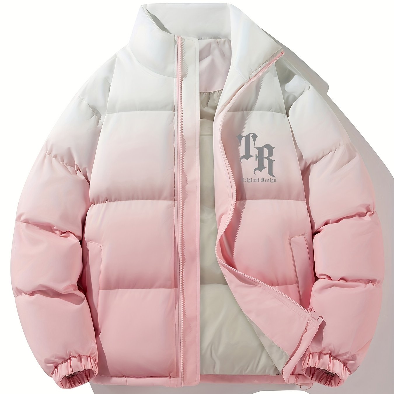 1 հատ տղամարդու փողոցային ոճի վերարկու՝ կանգնած օձիքով, այբուբենի նախշերով, սովորական չափսերով, լարերով, չձգվող գործվածքով պոլիեսթեր, 100% պոլիեսթերային լցոն, երկար թևքերով, ամենօրյա տաք, գրադիենտային բաճկոն՝ աշնանային և ձմեռային համար