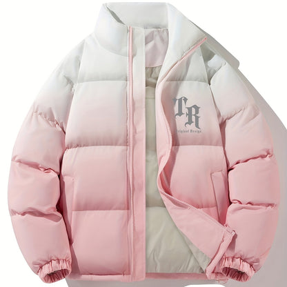 1 հատ տղամարդու փողոցային ոճի վերարկու՝ կանգնած օձիքով, այբուբենի նախշերով, սովորական չափսերով, լարերով, չձգվող գործվածքով պոլիեսթեր, 100% պոլիեսթերային լցոն, երկար թևքերով, ամենօրյա տաք, գրադիենտային բաճկոն՝ աշնանային և ձմեռային համար