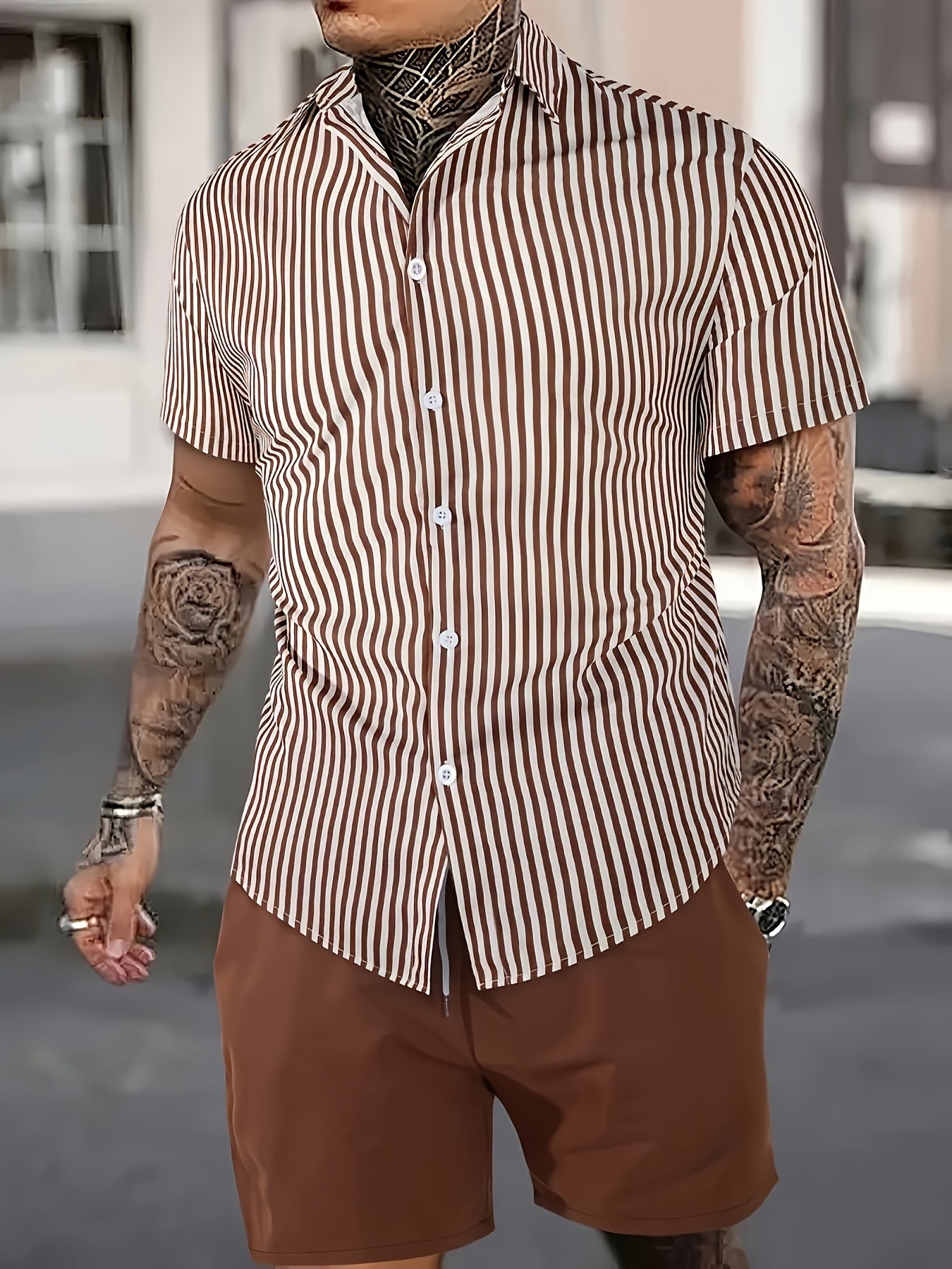 Men's Summer Printed Button-Up Shirt & Shorts Set