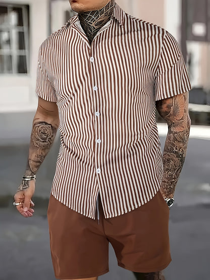 Men's Summer Printed Button-Up Shirt & Shorts Set
