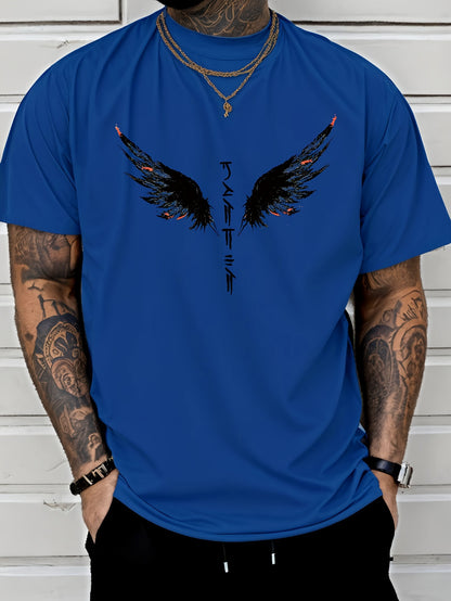 Wings Print Men's Creative Top, Casual Short Sleeve Crew Neck T-shirt, Men's Clothing For Summer Outdoor