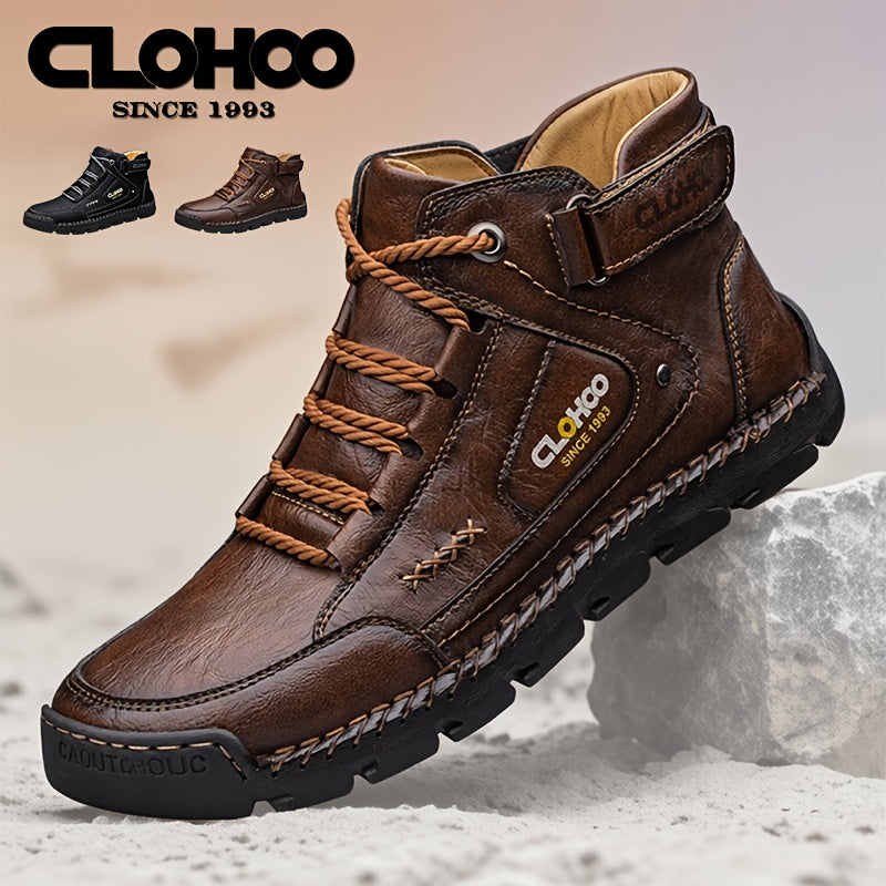 Men's Retro High-Top Casual Ankle Boots with Buckle & Lace-Up