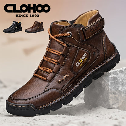 Men's Casual High-Top Ankle Boots with Buckle and Lace-Up