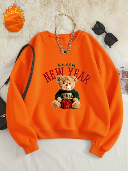 -Lined Women's Crewneck Pullover, Casual Printed Versatile Sweatshirt, Multiple Colors Available