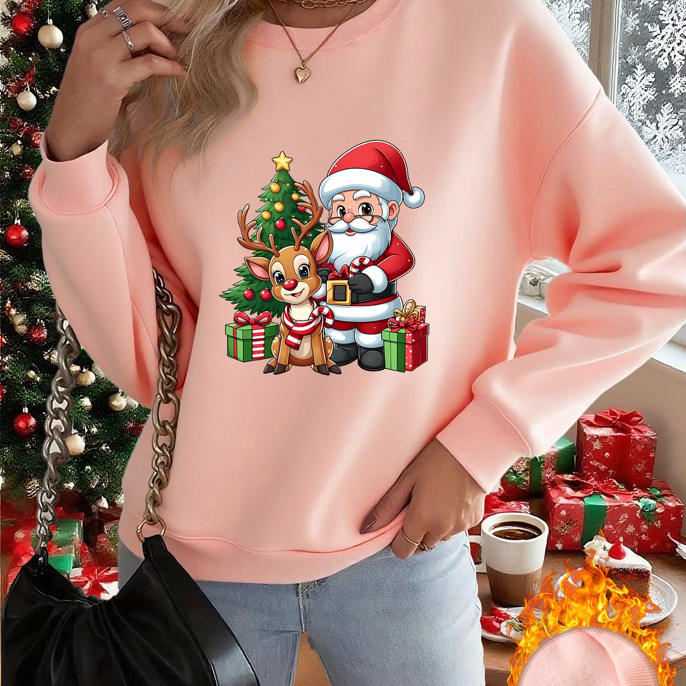 1pc Women's & Unisex Christmas Santa Reindeer Elf Print Sweater - Red Pullover Sweatshirt with Round Neck, Soft Warm Winter Sweating Jacket for Holiday Parties, Family Matching Outfits, Gift (Machine Washable) - Y2K Style All