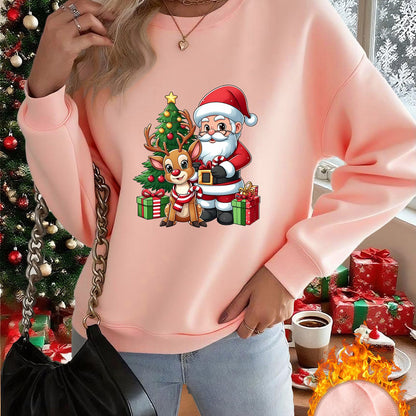 1pc Women's & Unisex Christmas Santa Reindeer Elf Print Sweater - Red Pullover Sweatshirt with Round Neck, Soft Warm Winter Sweating Jacket for Holiday Parties, Family Matching Outfits, Gift (Machine Washable) - Y2K Style All