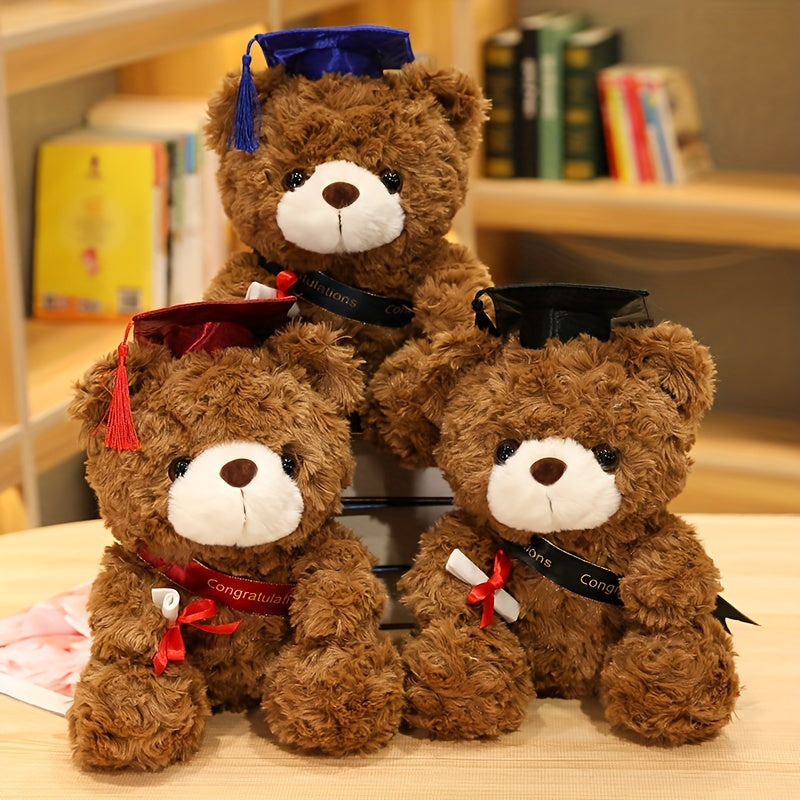 1 Graduation Bear Plush Toy, 23cm/9.1in, Two Colors Available. Ideal as a Gift for Halloween, Thanksgiving, Christmas, New Year, Valentine's Day, Mother's Day, Carnival, Easter, and Graduation Season. Suitable for Living Room