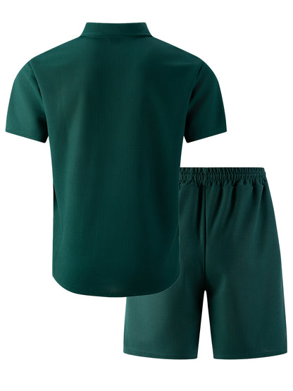 Men's Casual 3-Piece Set: Waffle Knit Shirt, Shorts & Pants