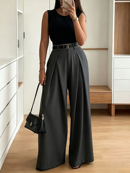 Women's Elegant High-Waisted Wide-Leg Trousers for Office & Daily Wear