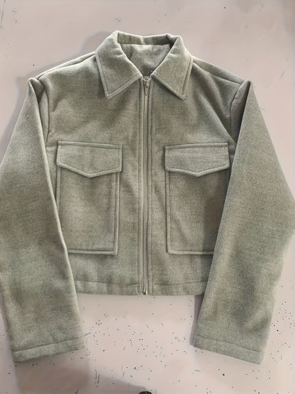 Women's Solid Full-Zip Winter Jacket with Structured Collar
