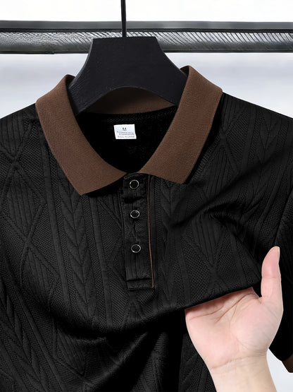 Men's Casual Polo Shirt with Breathable Jacquard Fabric