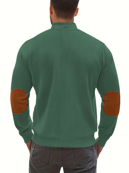 Men'S Long Sleeve Patchwork Fashion Warm Jacket, Corduroy Long Sleeve Warm Coat with Zipper Stand Collar Long Sleeve Casual Comfortable Autumn and Winter Style