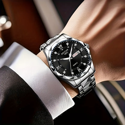1pc Men's Elegant Watch with Date Display, Stylish Stainless Steel Strap, Quartz Movement Dress Watch, Suitable for Formal and Casual Attire - The Ideal Gift for Him - ayq