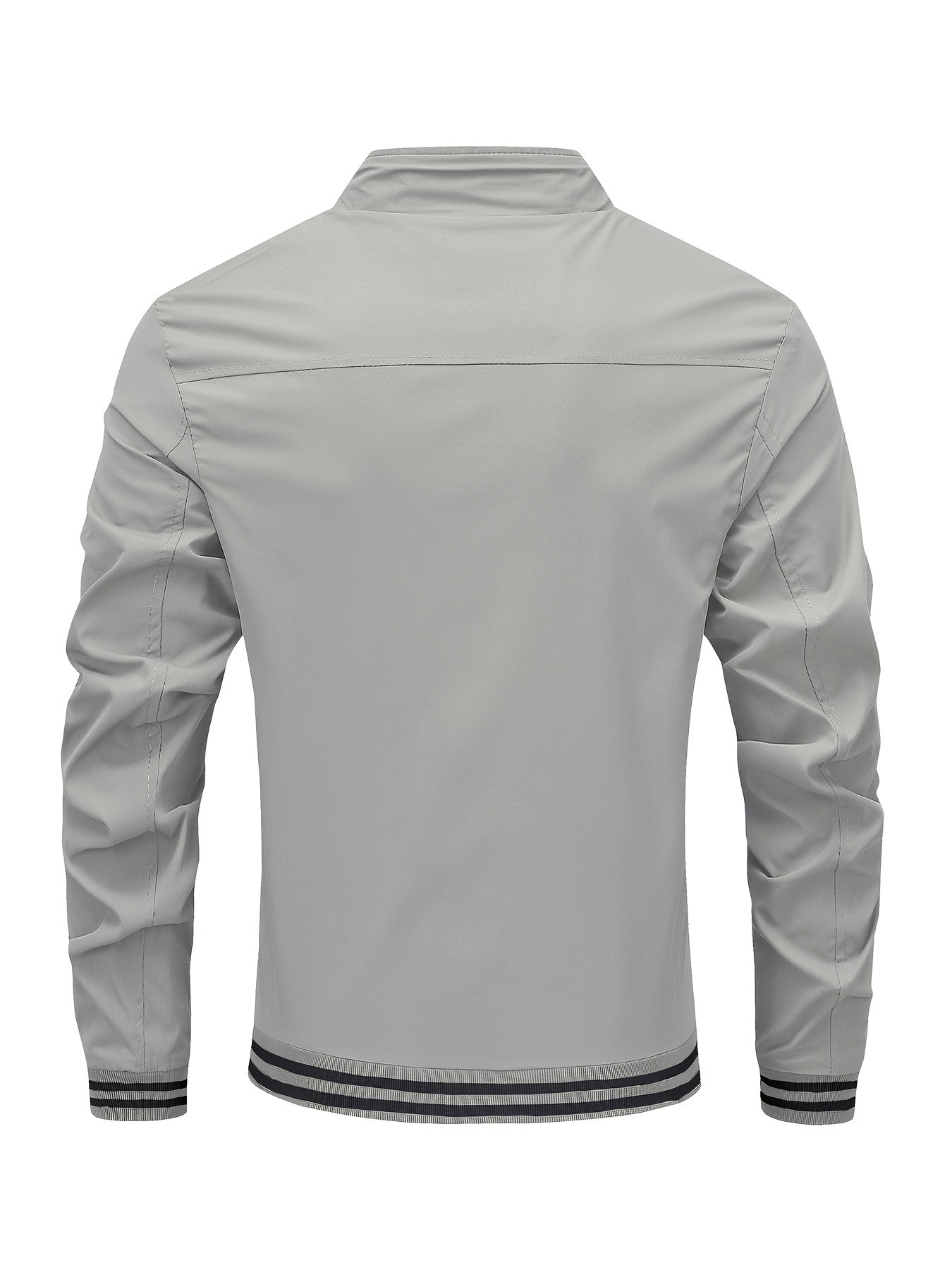 Men's Stand Collar Long Sleeve Zip Up Sports Jacket With Contrast Trim Design, Men's Spring Fall Outwear, As Gifts