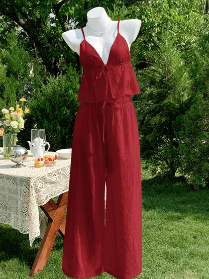 Women's Elegant Solid Color Camisole & Multi-Layer Skirt Shorts Set