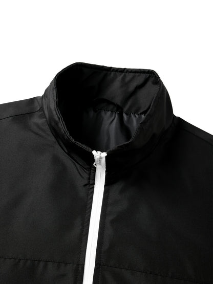 Men's Color Block Sportswear Set with Stand Collar Jacket & Pants