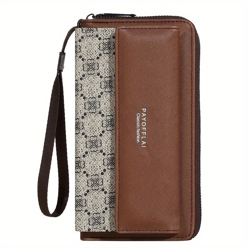 Classic PU Women'S Wallet, Long, Color-Block, Double-Layer Design, Zipper Closure, Zip Pocket, Photo Separation Layer, Nylon Lining, Continental Form Factor, with Positioning Printing for Women