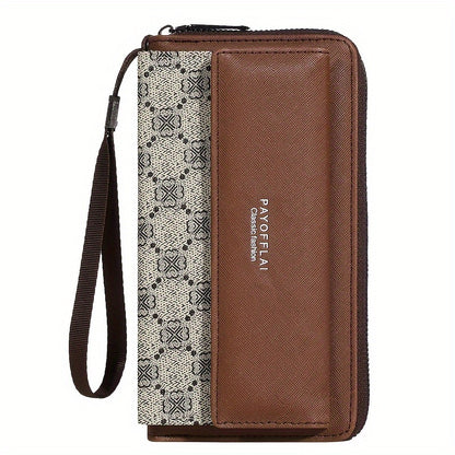 Classic PU Women'S Wallet, Long, Color-Block, Double-Layer Design, Zipper Closure, Zip Pocket, Photo Separation Layer, Nylon Lining, Continental Form Factor, with Positioning Printing for Women